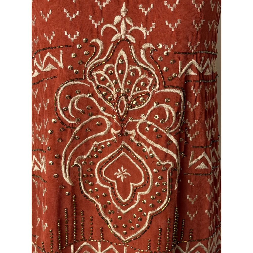 Forever 21 Dress Women Medium Orange Rust Beaded Embroidered Boho Halter Party - Picture 8 of 11
